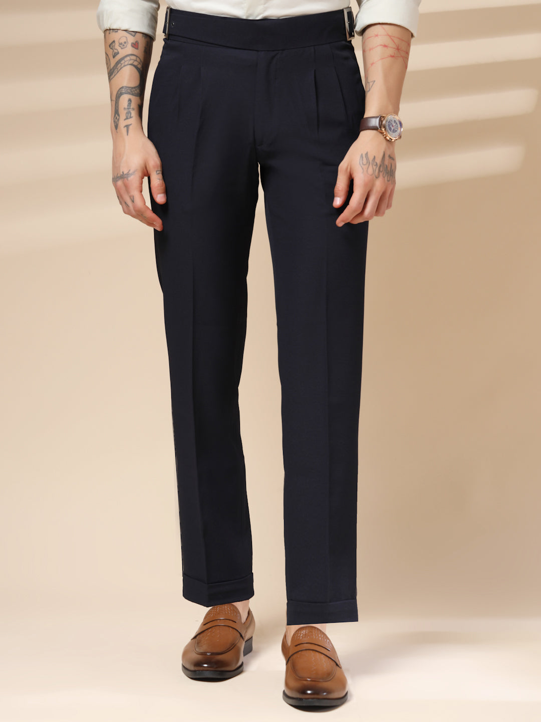 Navy Blue Classic Buckle Gurkha Pants by ITALIAN VEGA®