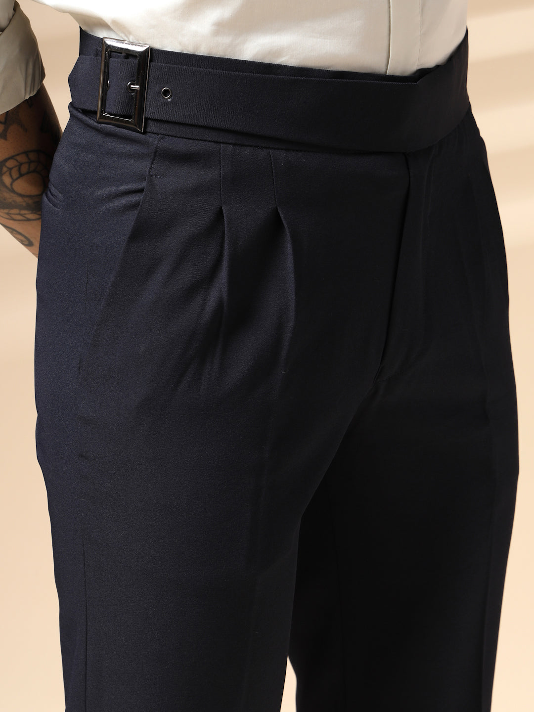 Navy Blue Classic Buckle Gurkha Pants by ITALIAN VEGA®