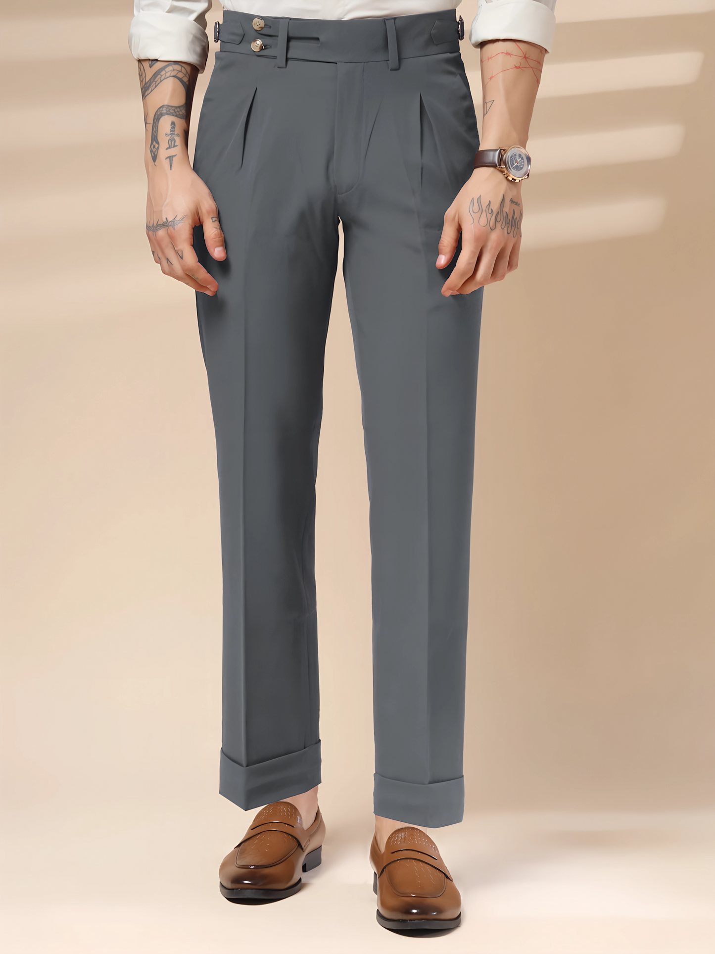 Stone Grey Double Buttoned Gurkha Pants by ITALIAN VEGA®