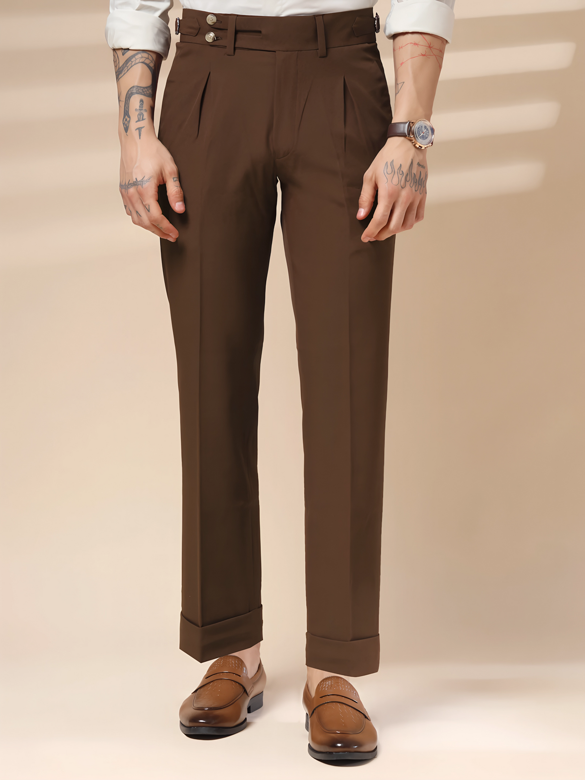 Brown Double Buttoned Gurkha Pants by ITALIAN VEGA®