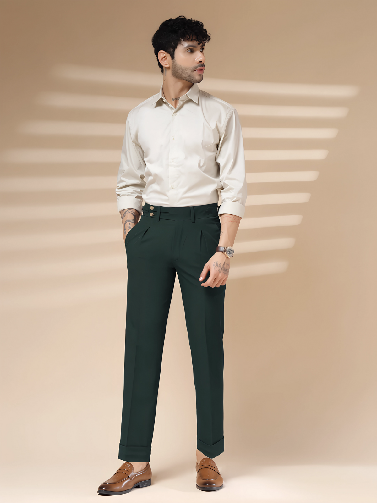 Bottle Green Double Buttoned Gurkha Pants by ITALIAN VEGA®