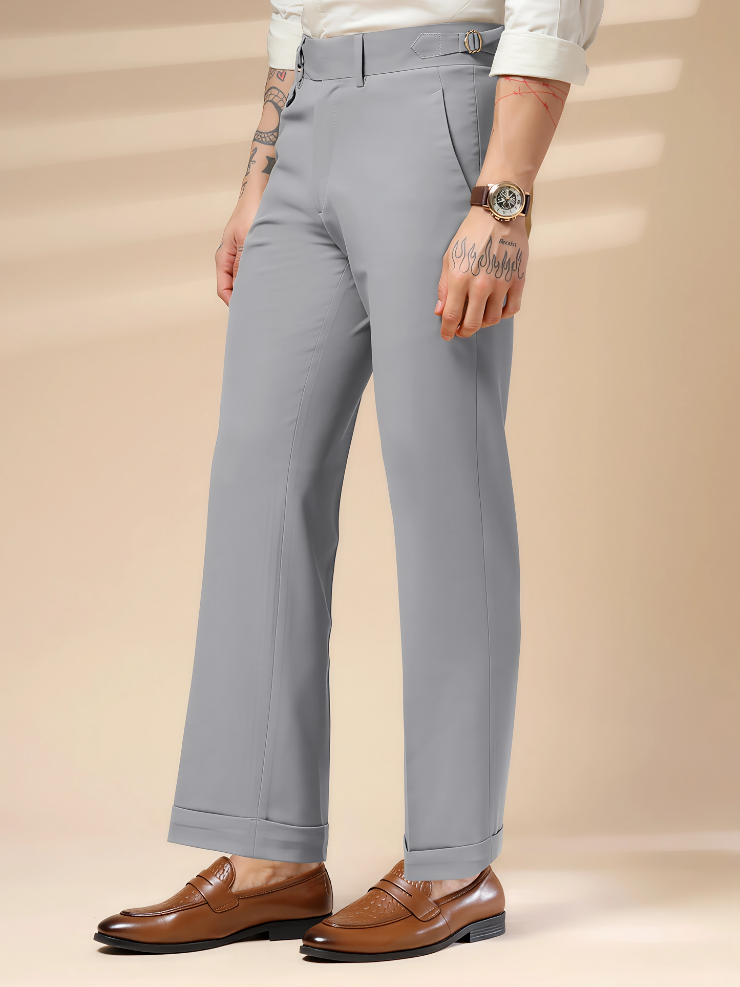 Ash Grey Single Buckle Gurkha Pants by ITALIAN VEGA®