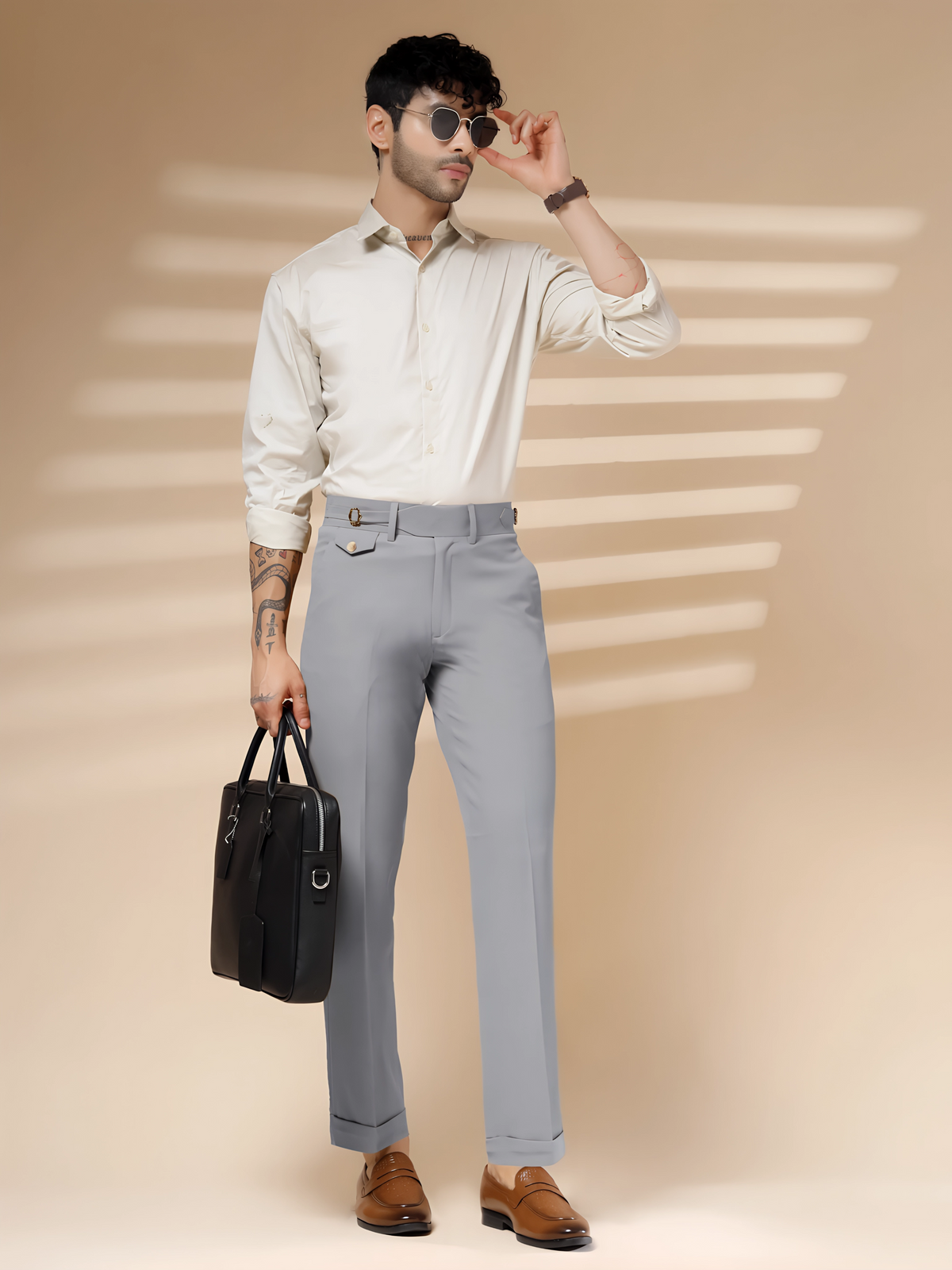 Ash Grey Single Buckle Gurkha Pants by ITALIAN VEGA®