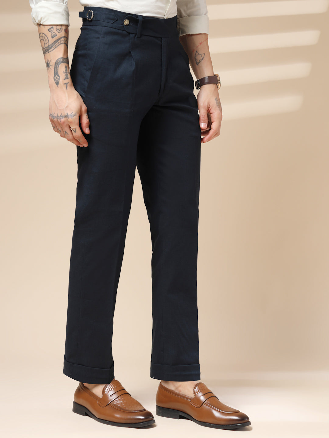 Navy Linen Elegant Gurkha Pants | Boot Cut Fit by ITALIAN VEGA®