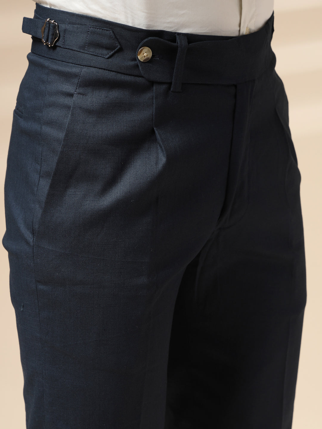 Navy Linen Elegant Gurkha Pants | Boot Cut Fit by ITALIAN VEGA®