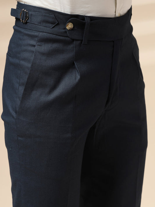 Navy Linen Elegant Gurkha Pants | Boot Cut Fit by ITALIAN VEGA®