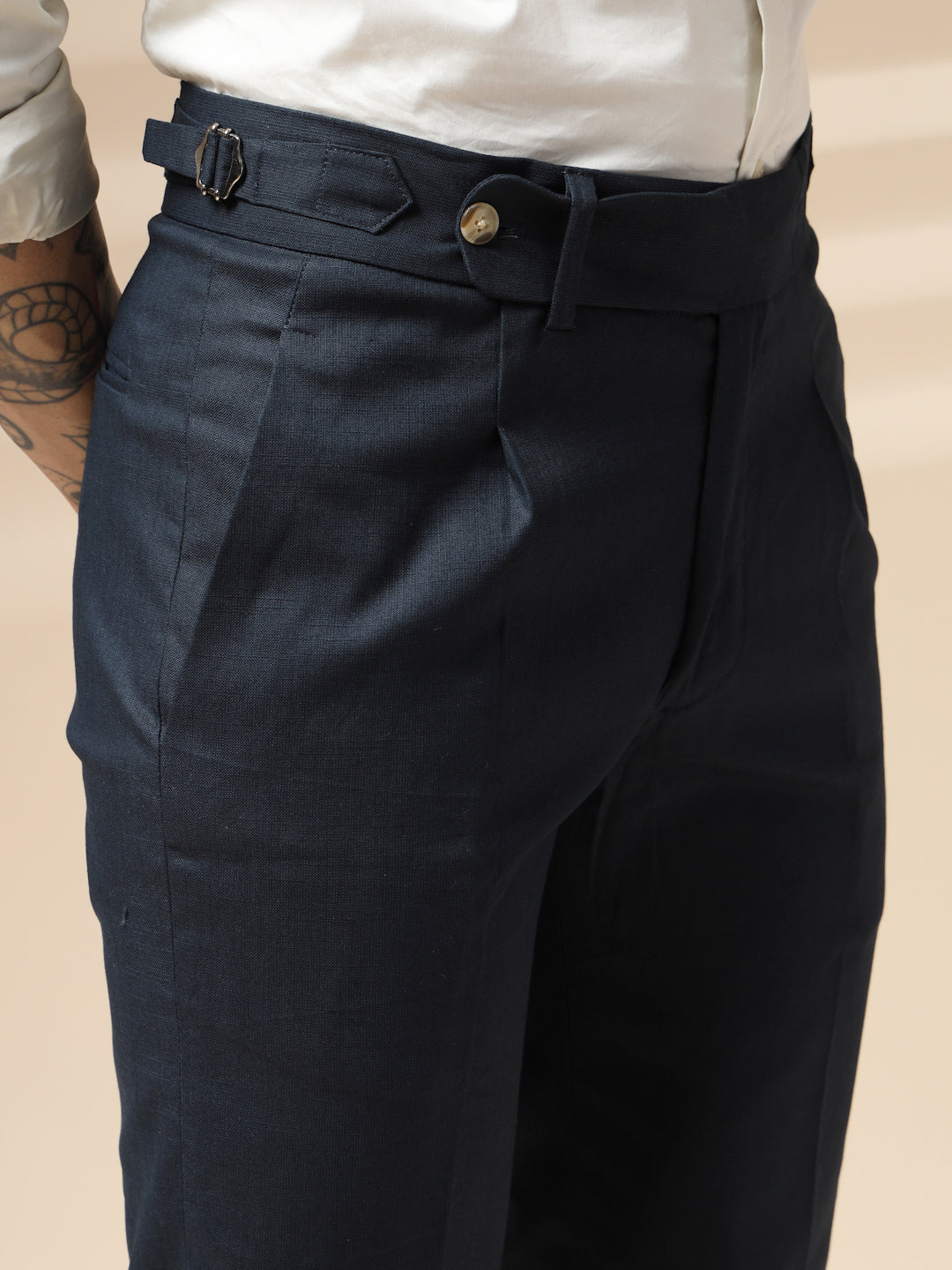 Navy Linen Elegant Gurkha Pants | Boot Cut Fit by ITALIAN VEGA®