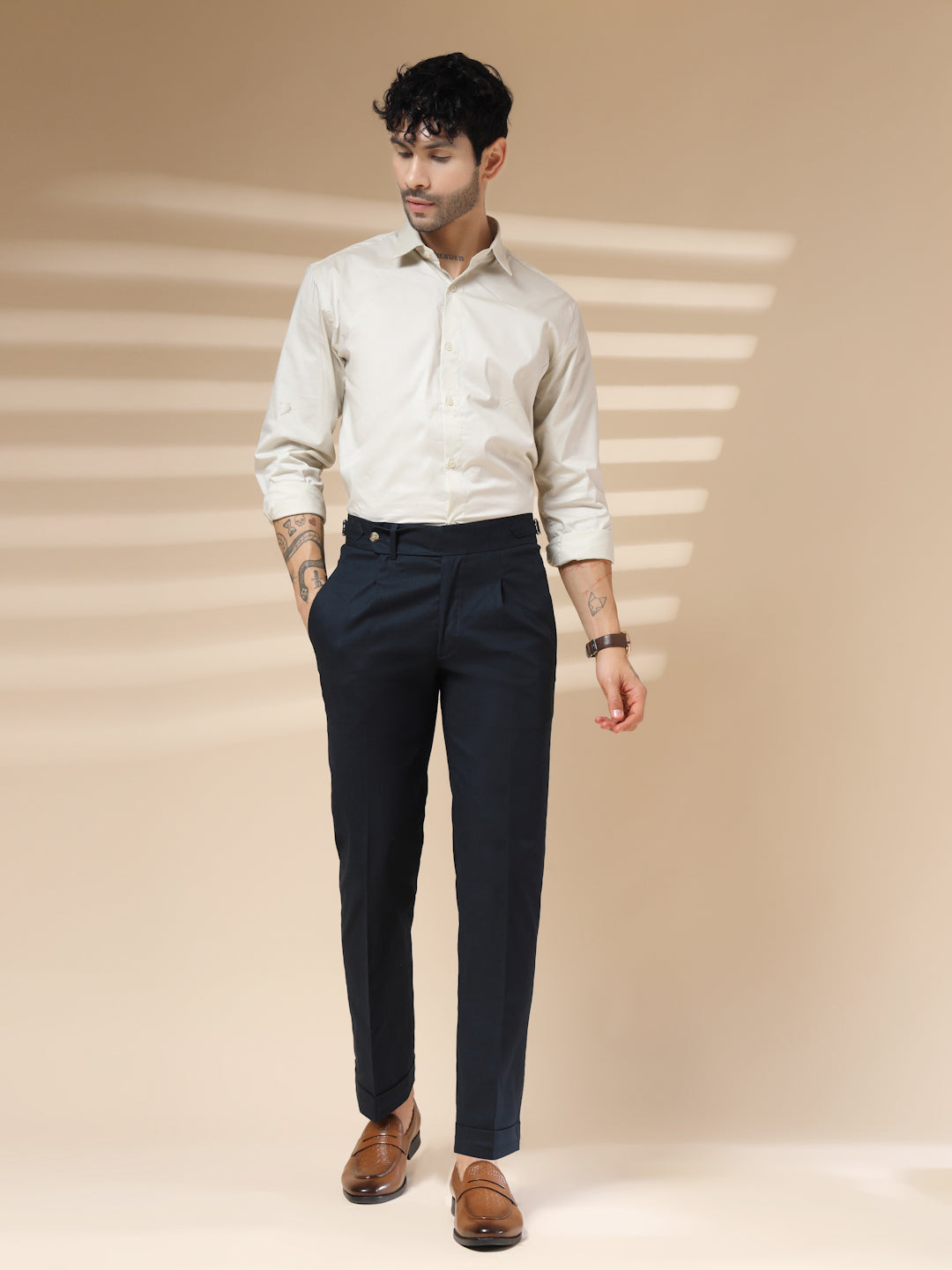 Navy Linen Elegant Gurkha Pants | Boot Cut Fit by ITALIAN VEGA®