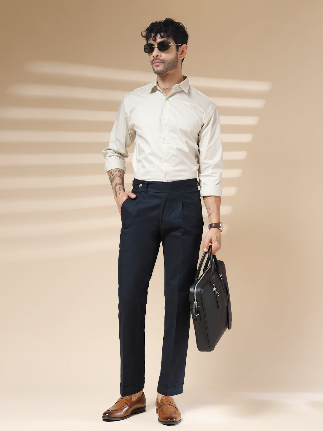 Navy Linen Elegant Gurkha Pants | Boot Cut Fit by ITALIAN VEGA®