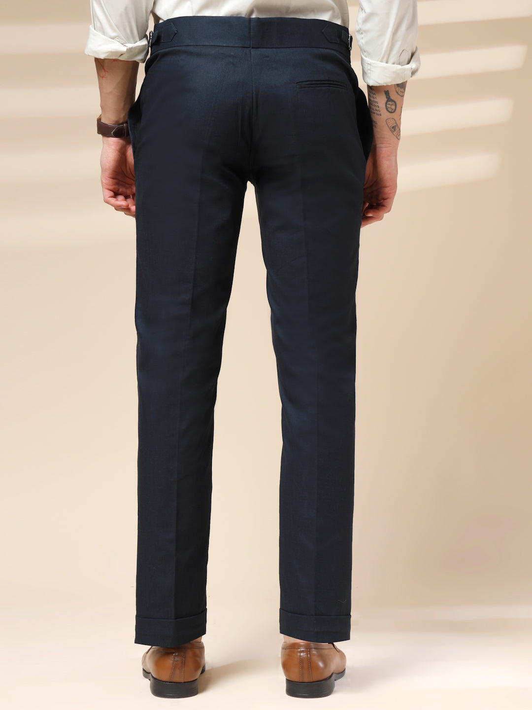 Navy Linen Elegant Gurkha Pants | Boot Cut Fit by ITALIAN VEGA®