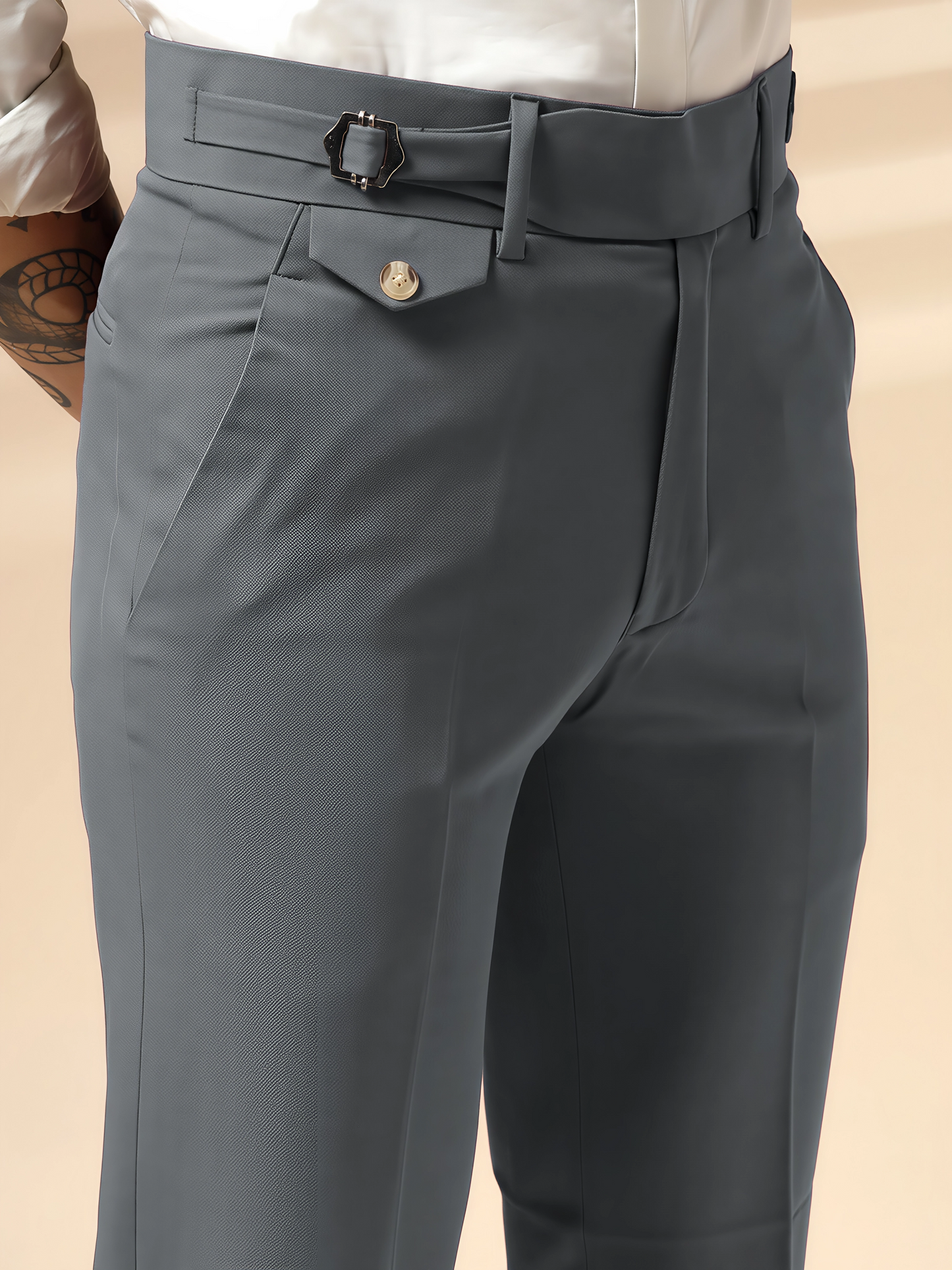Stone Grey Single Buckle Gurkha Pants by ITALIAN VEGA®