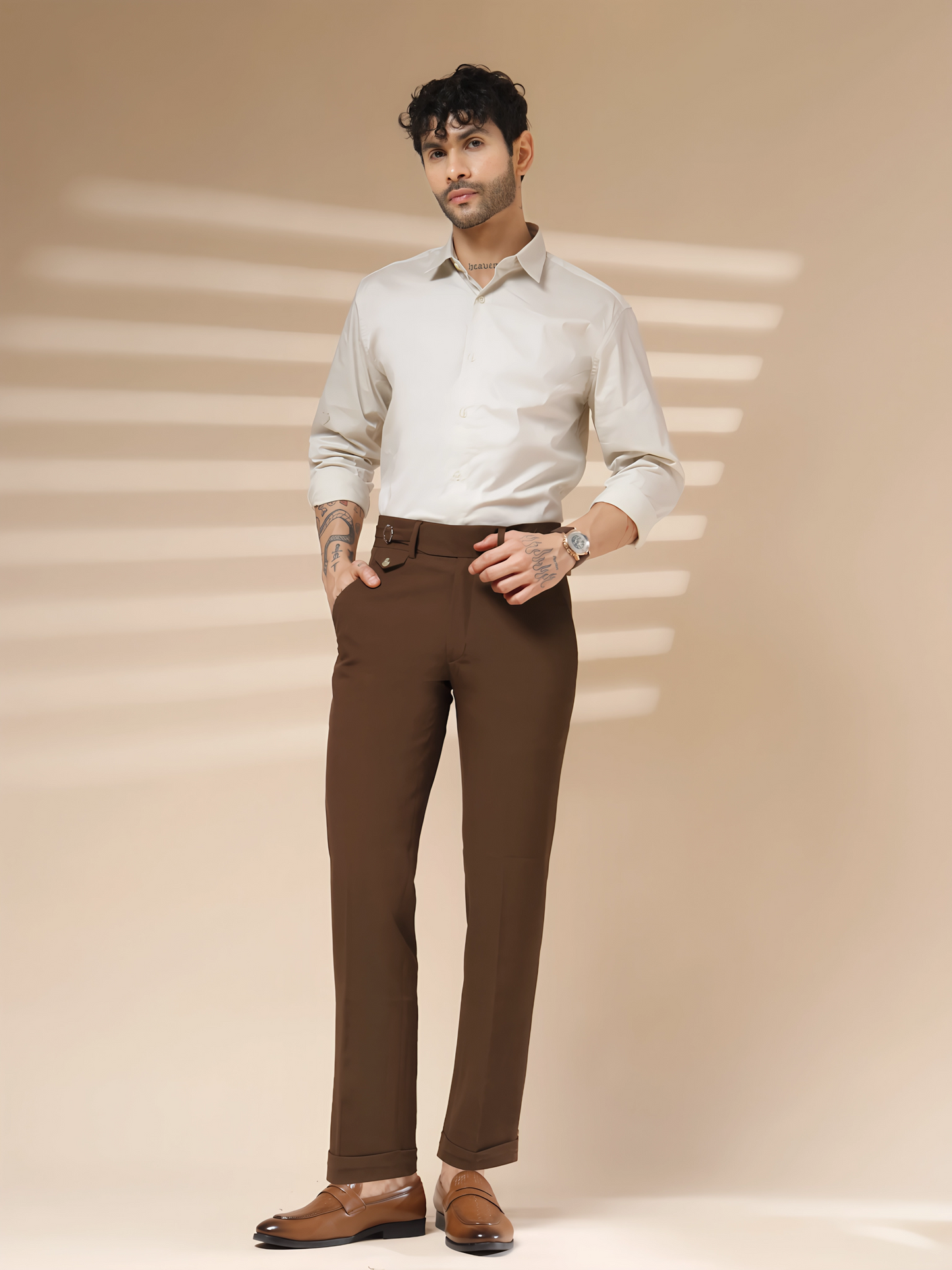 Brown Single Buckle Gurkha Pants by ITALIAN VEGA®
