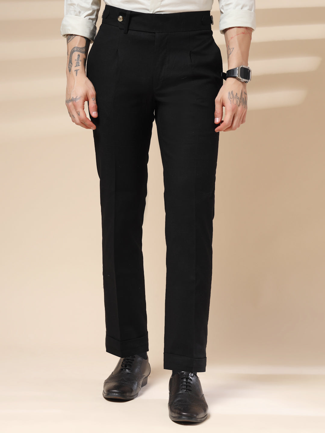 Black Linen Elegant Gurkha Pants | Boot Cut Fit by ITALIAN VEGA®