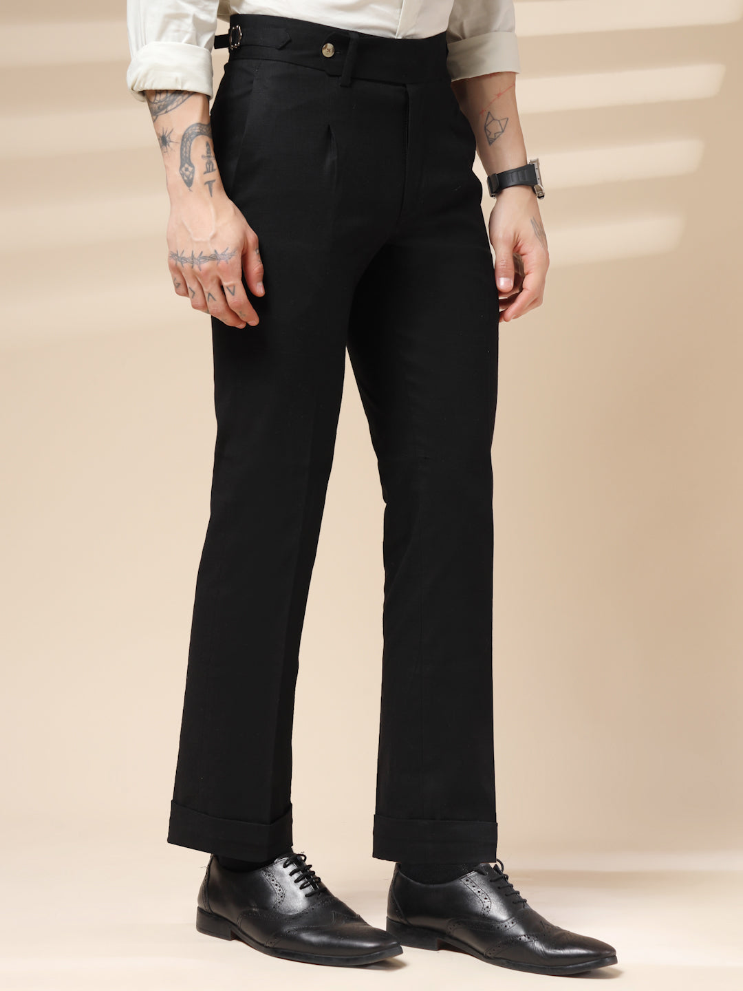 Black Linen Elegant Gurkha Pants | Boot Cut Fit by ITALIAN VEGA®