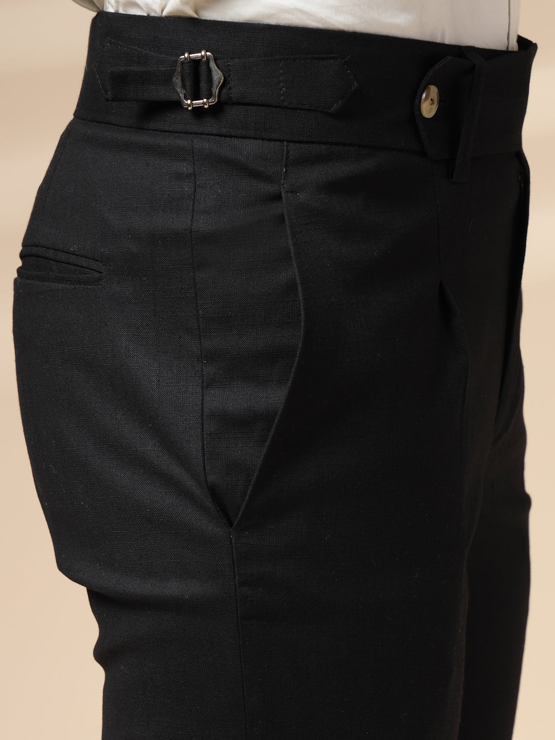 Black Linen Elegant Gurkha Pants | Boot Cut Fit by ITALIAN VEGA®