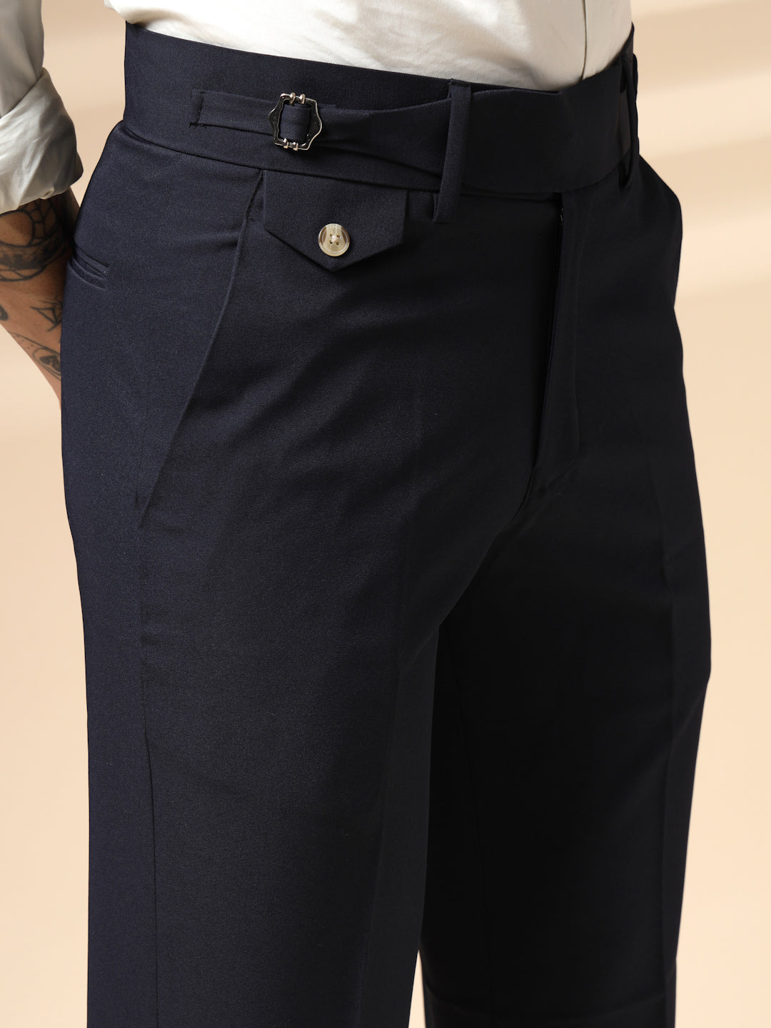 Navy Blue Single Buckle Gurkha Pants by ITALIAN VEGA®