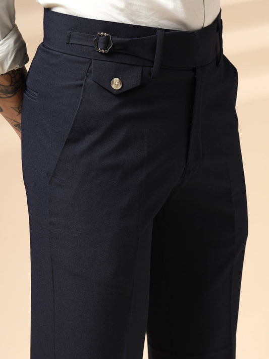 Navy Blue Single Buckle Gurkha Pants by ITALIAN VEGA®