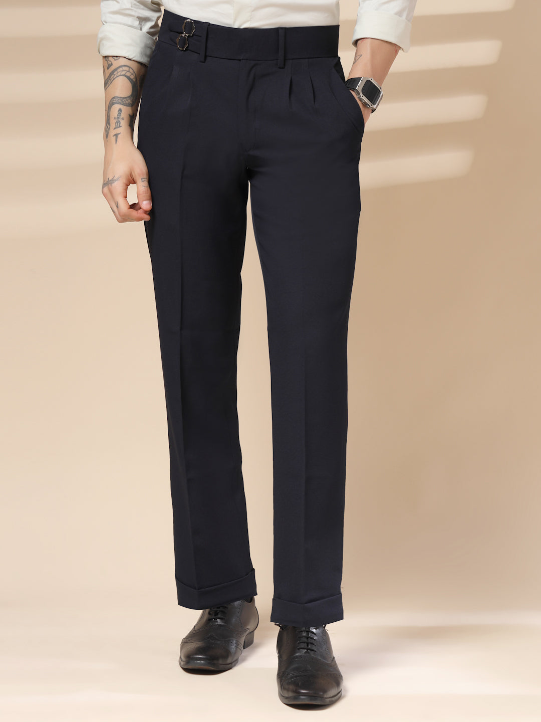 Navy Blue Double Buckle Gurkha Pants by ITALIAN VEGA®