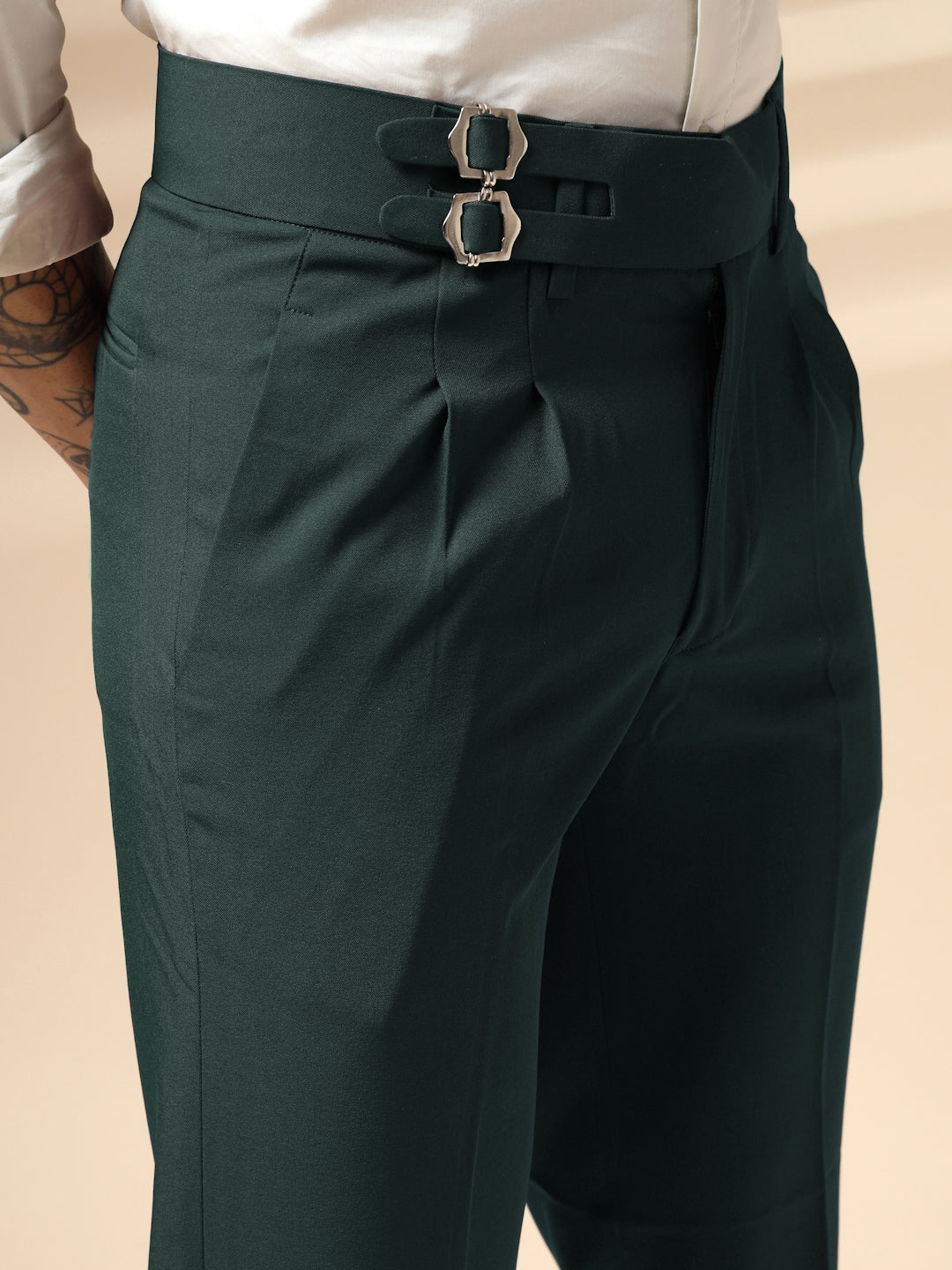 Bottle Green Double Buckle Gurkha Pants by ITALIAN VEGA®