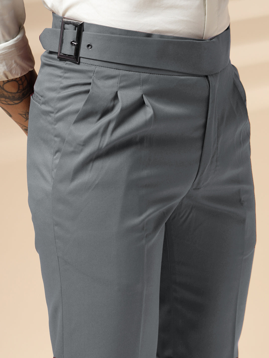 Stone Grey Classic Buckle Gurkha Pants by ITALIAN VEGA®