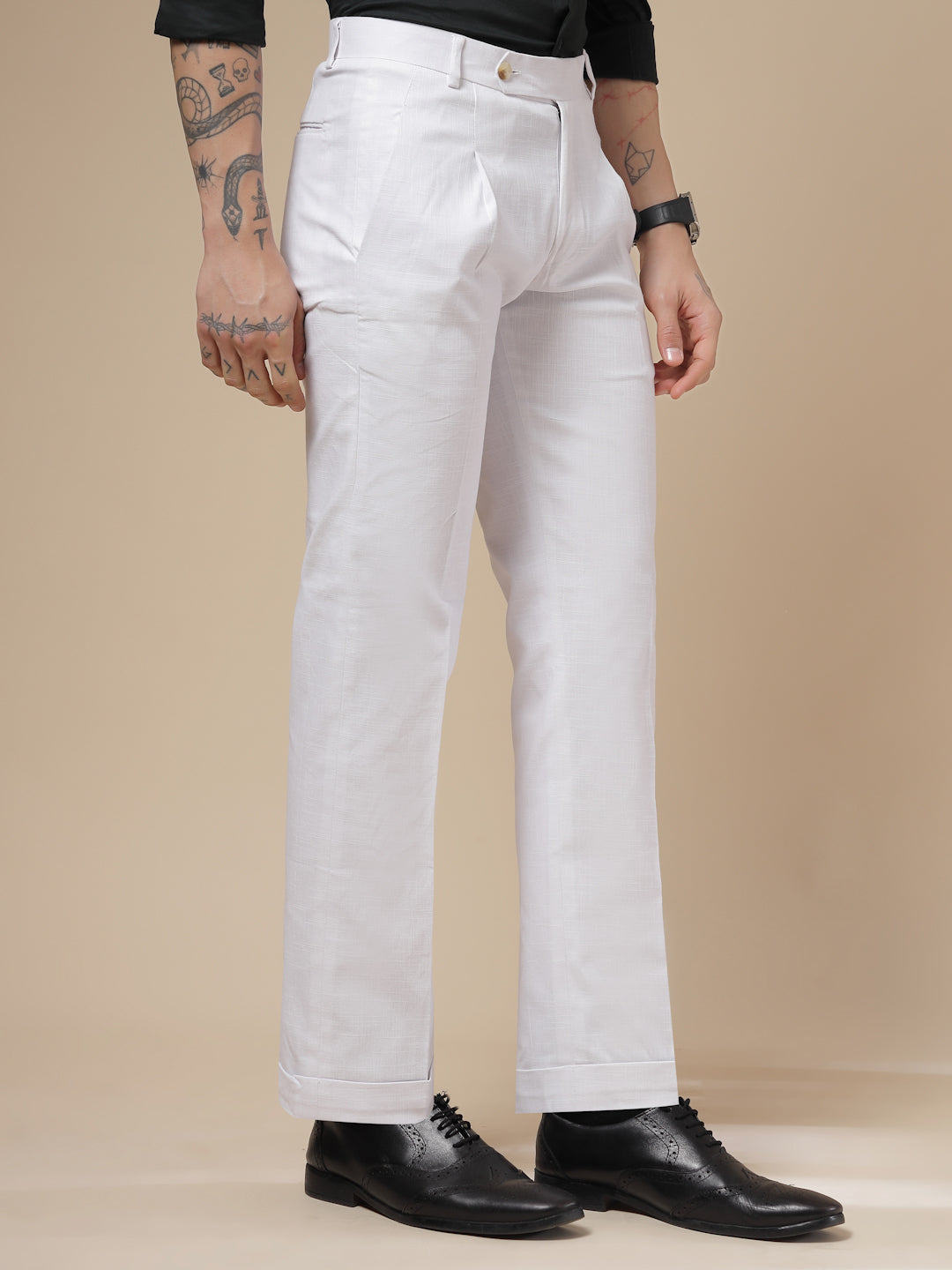 White Linen Formal Pleated Gurkha Pants | Boot Cut Fit by ITALIAN VEGA®