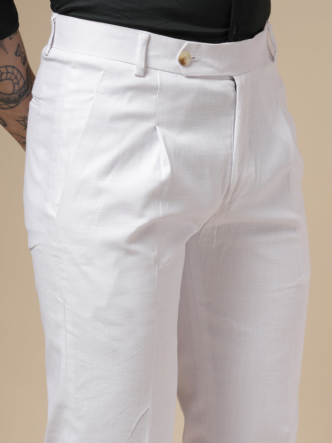 White Linen Formal Pleated Gurkha Pants | Boot Cut Fit by ITALIAN VEGA®