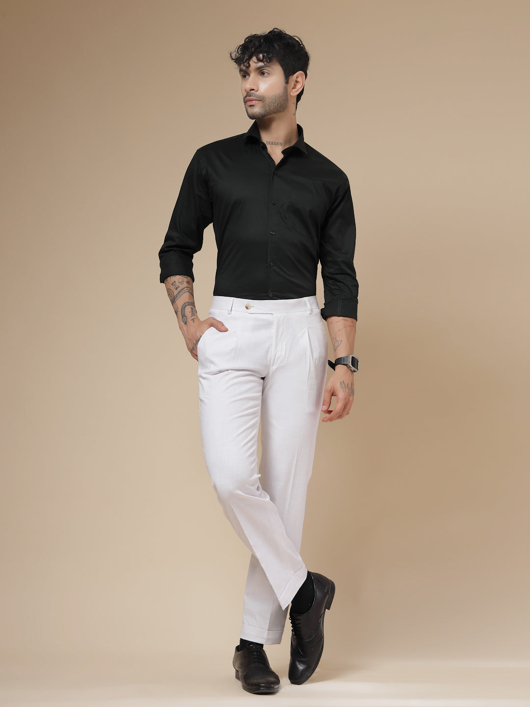 White Linen Formal Pleated Gurkha Pants | Boot Cut Fit by ITALIAN VEGA®