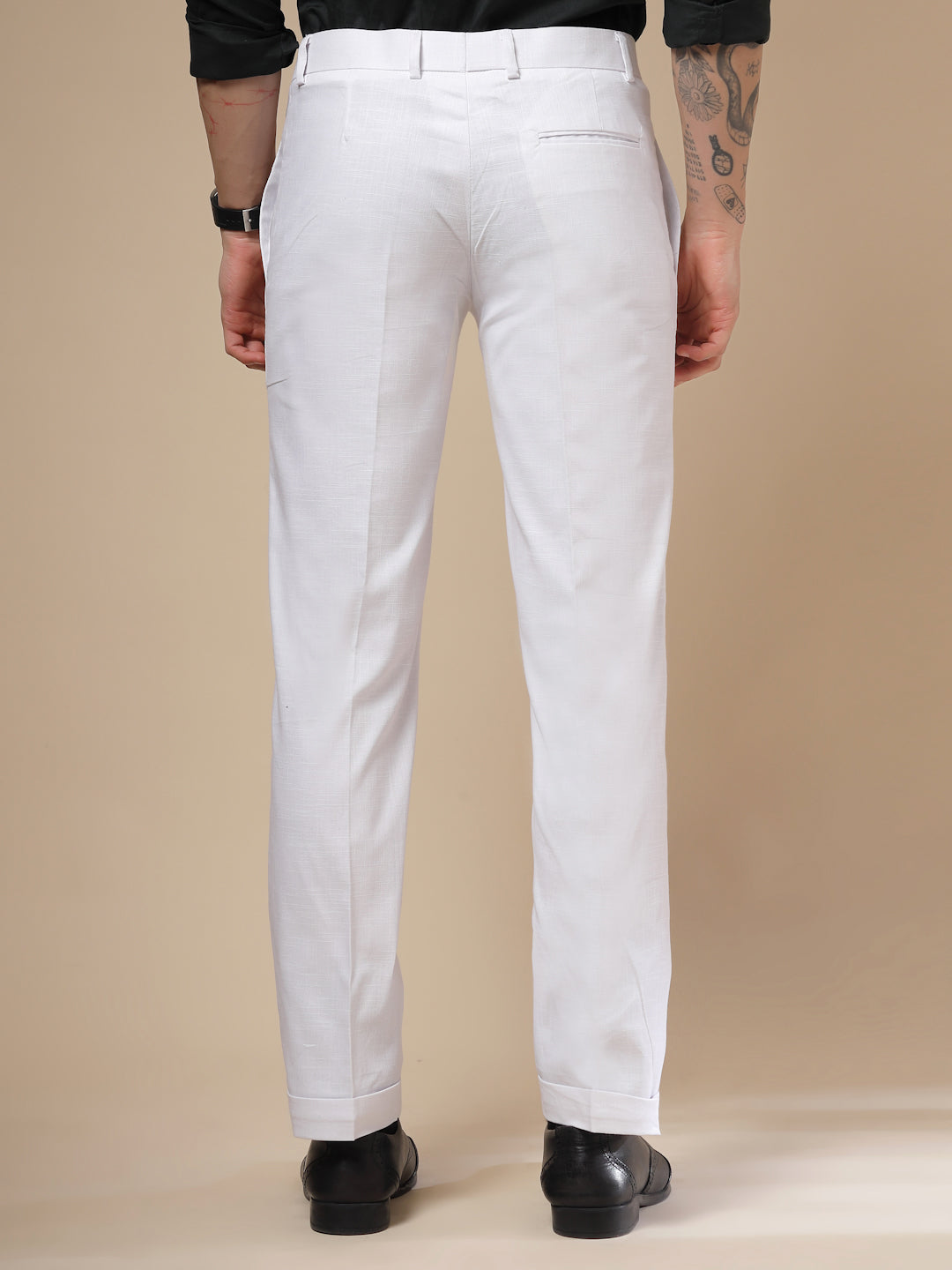 White Linen Formal Pleated Gurkha Pants | Boot Cut Fit by ITALIAN VEGA®