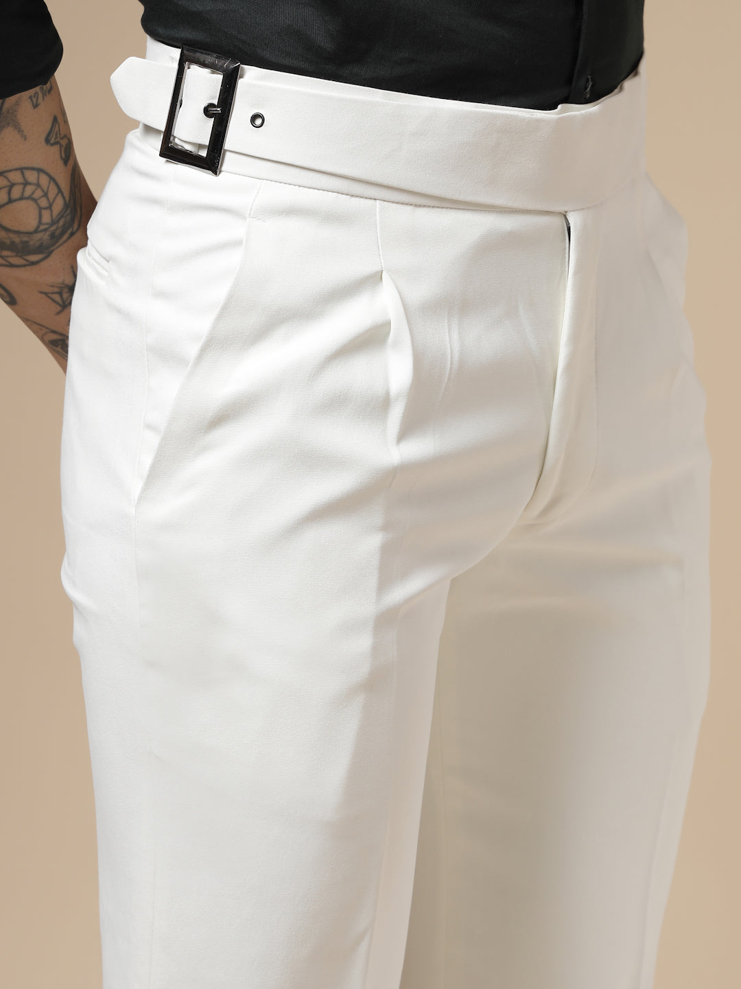 Frost White Classic Buckle Gurkha Pants by ITALIAN VEGA®