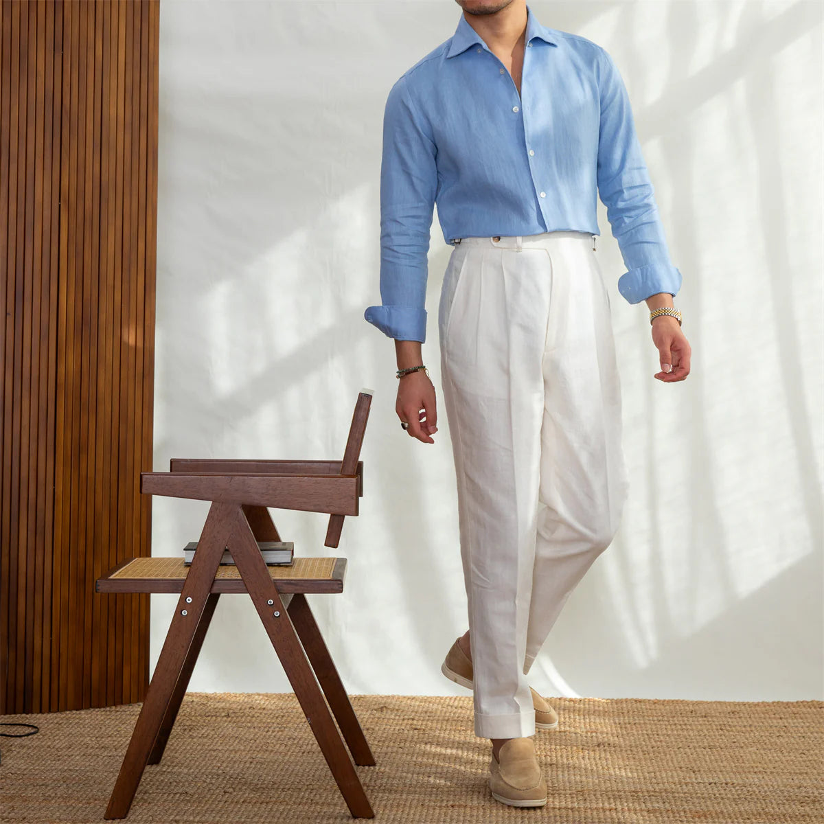 Italian Vega Positano Cutaway Collar 100% Linen Shirt