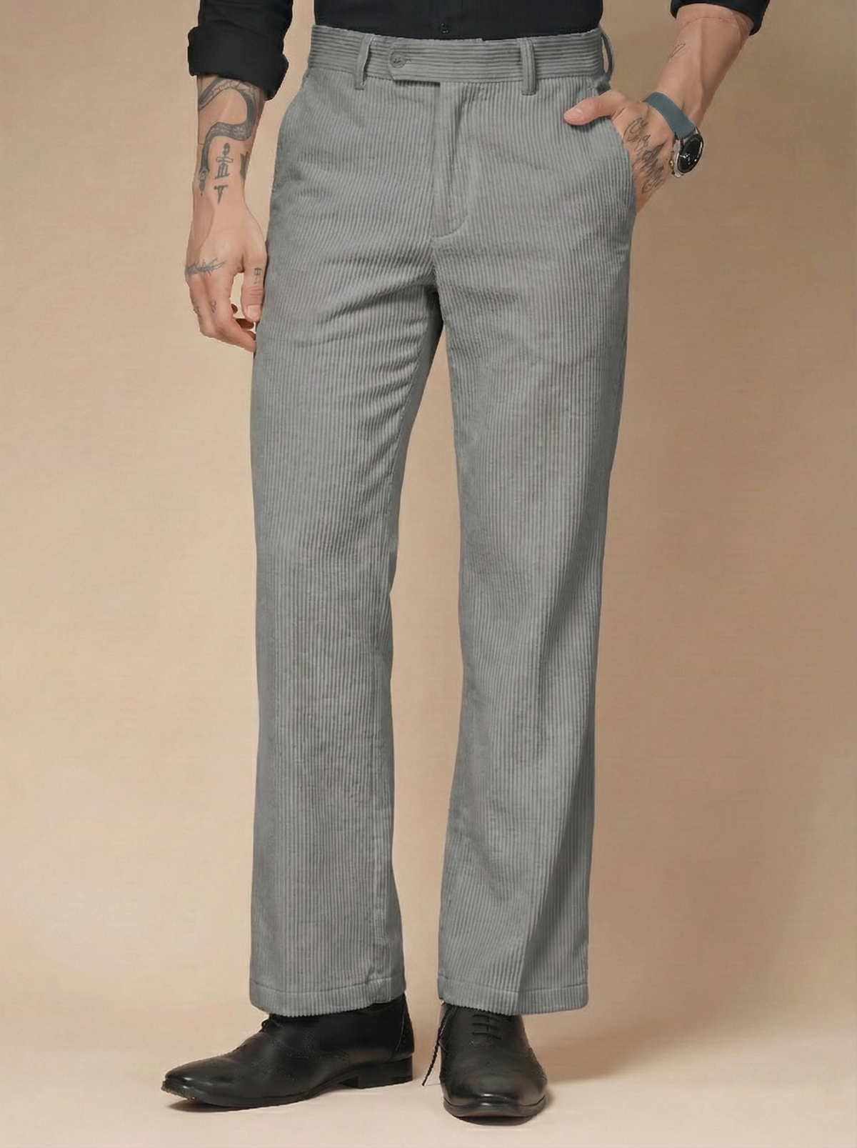 Dark Grey Corduroy Oxford Gurkha Pants | Boot Cut Fit by ITALIAN VEGA®