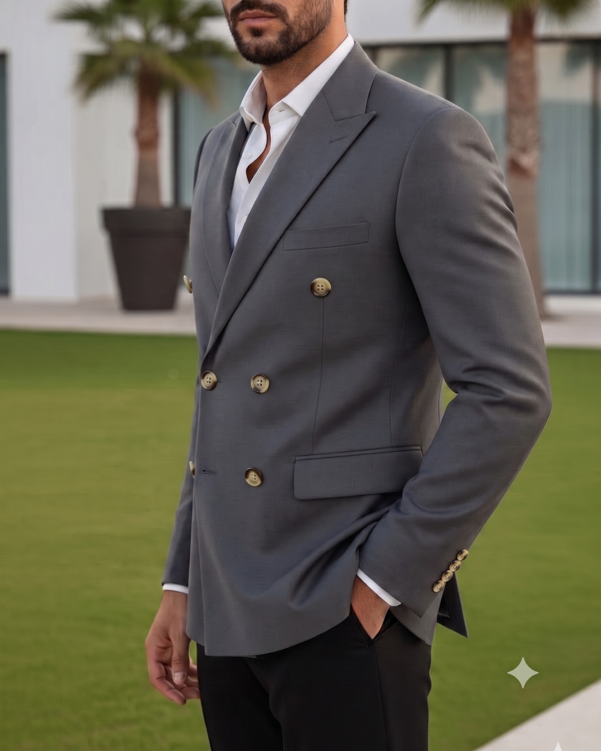 Stone Grey Double Breasted Blazer by Italian Vega®