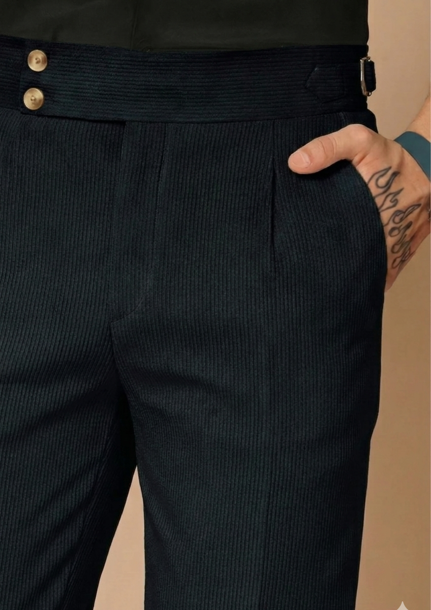 Carbon Blue Corduroy Signature Buttoned Gurkha Pants | Boot Cut Fit by ITALIAN VEGA®