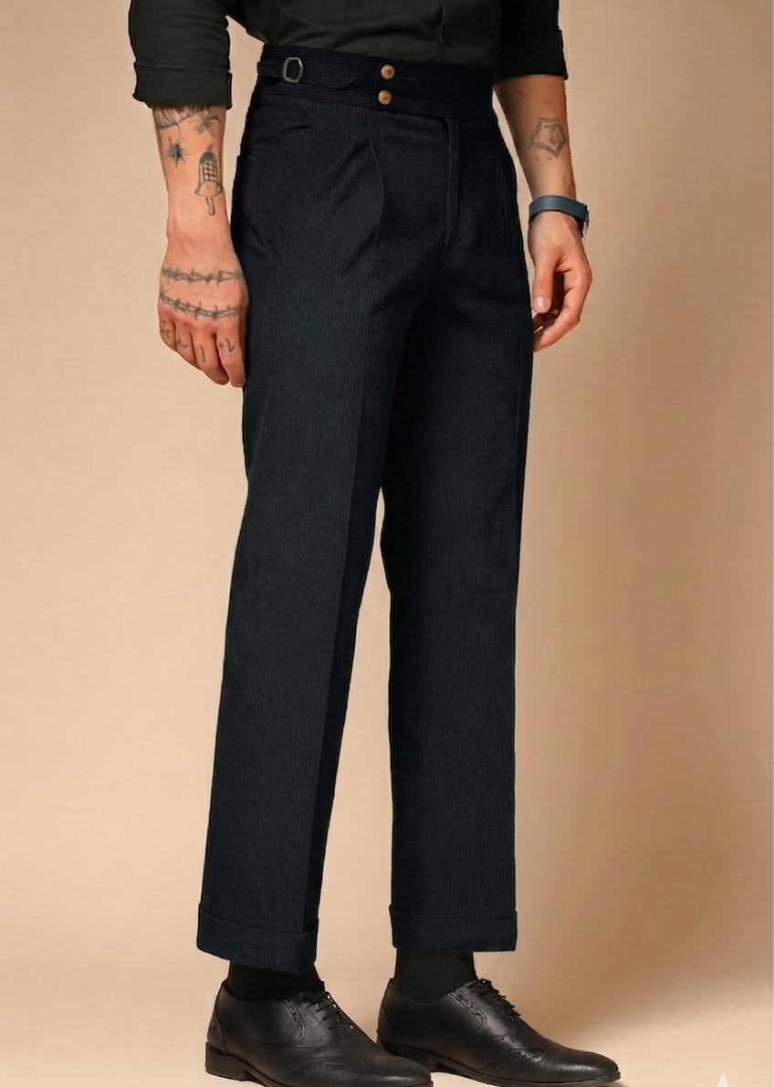 Carbon Blue Corduroy Signature Buttoned Gurkha Pants | Boot Cut Fit by ITALIAN VEGA®