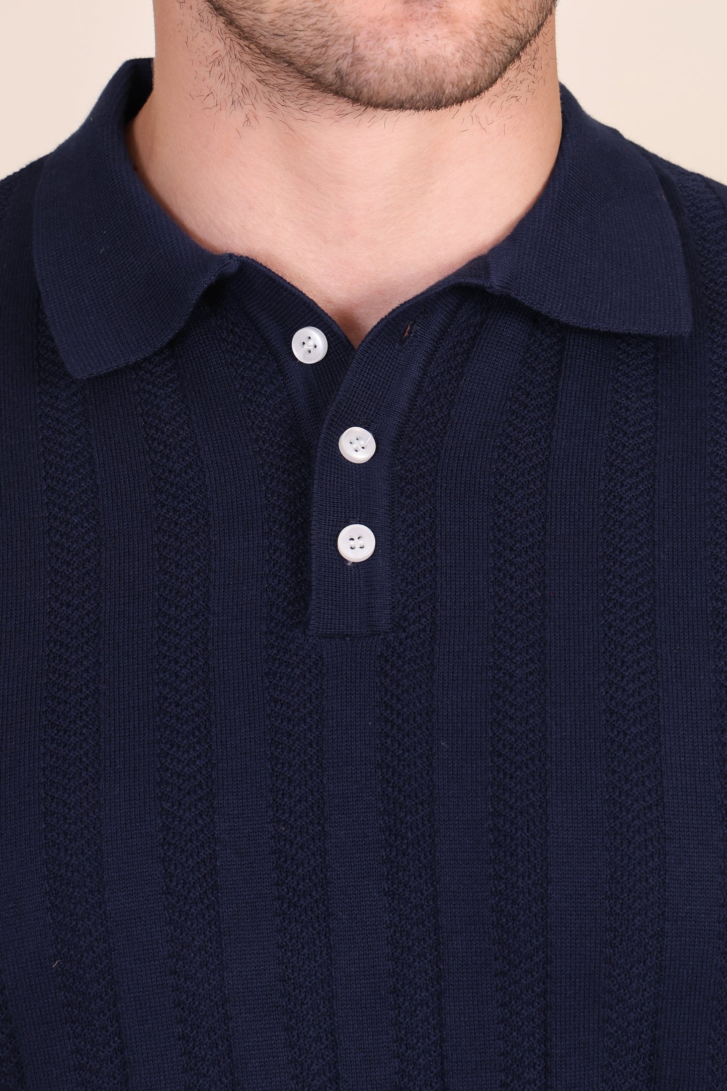 Herringbone Navy Half Sleeve Knit Polo by ITALIANVEGA®