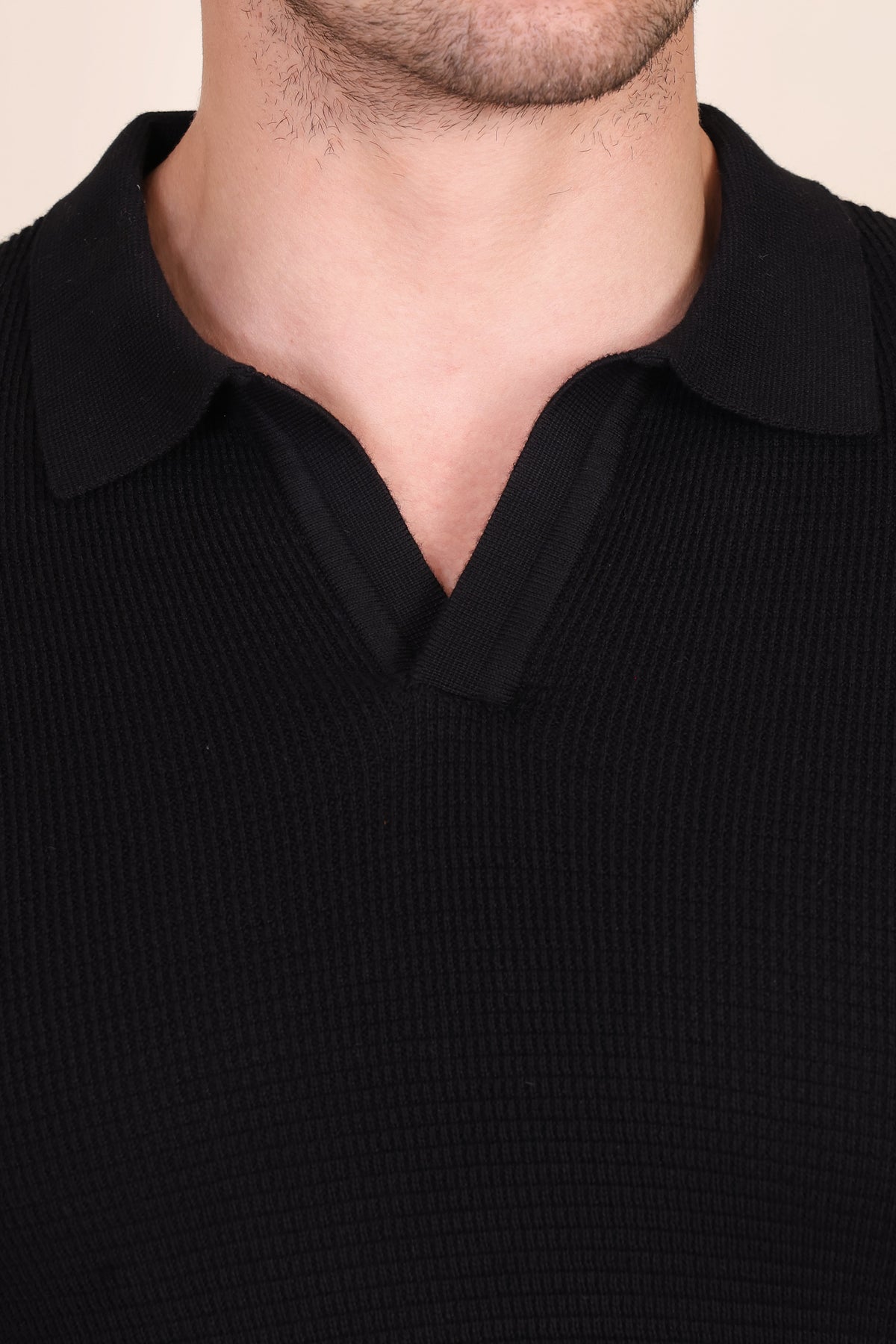 Black Flat Half Sleeve Knit Polo Full Sleeves by ITALIANVEGA®