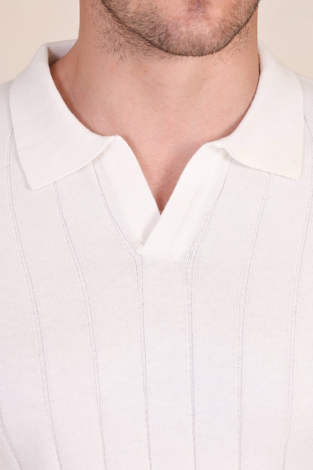 White Half Sleeve Knit Polo | Wide Ribbed by ITALIANVEGA®