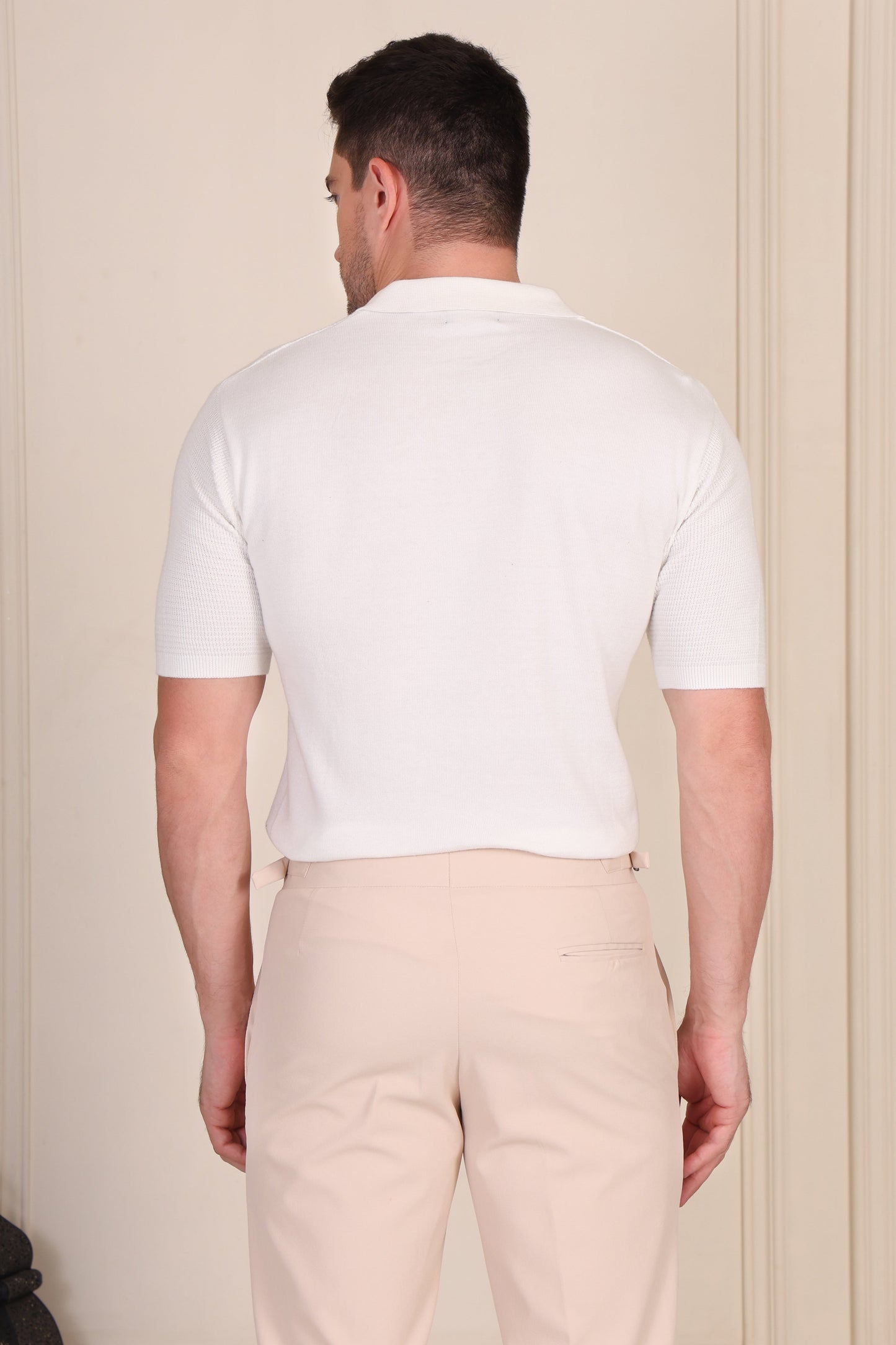 White Flat Half Sleeve Knit Polo by ITALIANVEGA®