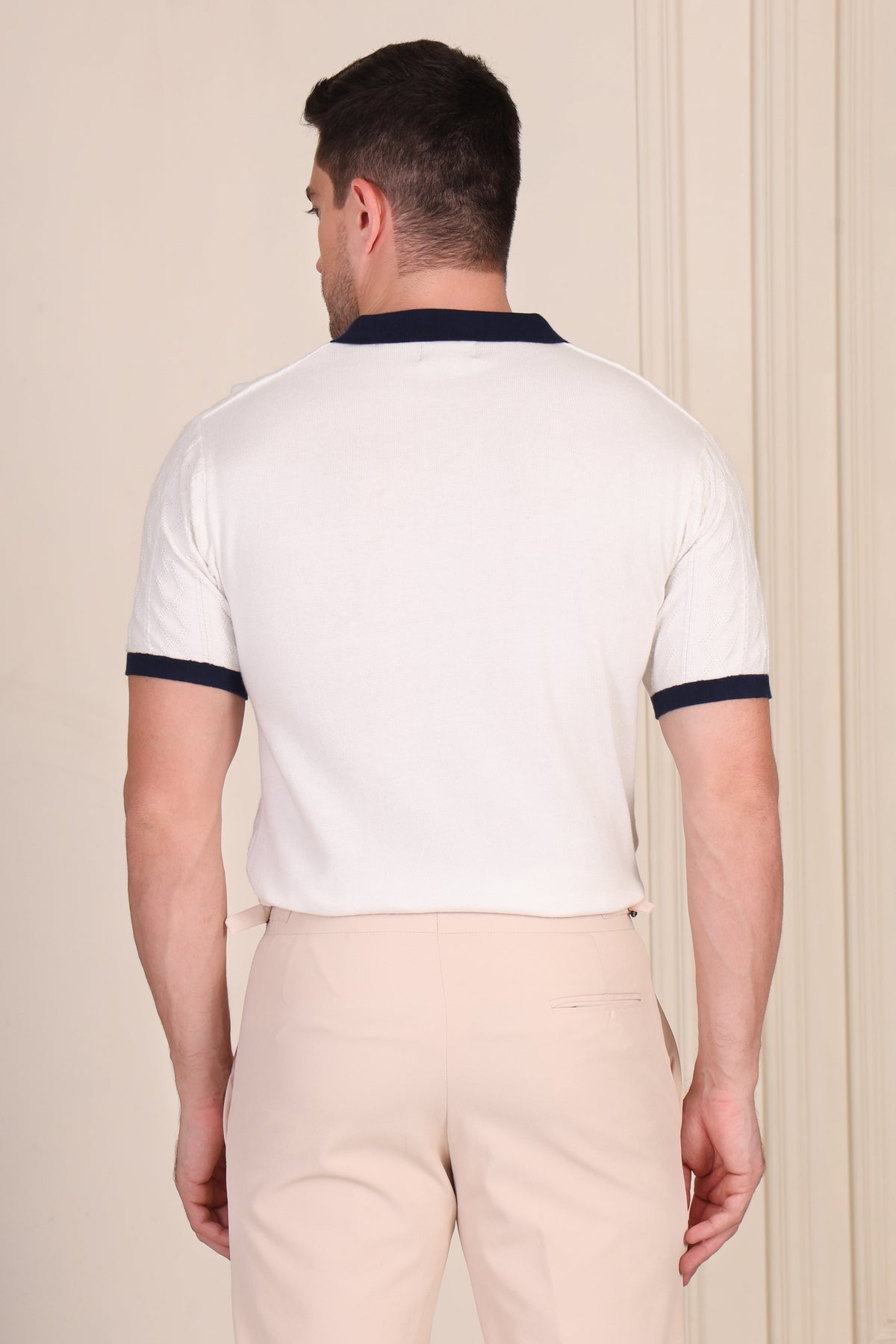 White Diamond Cable Half Sleeve Knit Polo by ITALIAN VEGA®