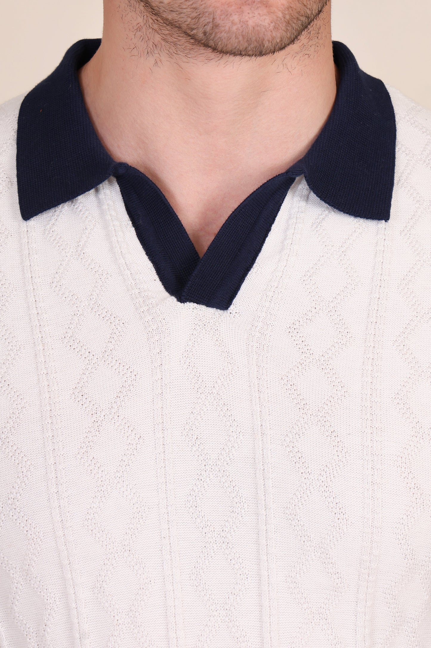 White Diamond Cable Half Sleeve Knit Polo by ITALIAN VEGA®