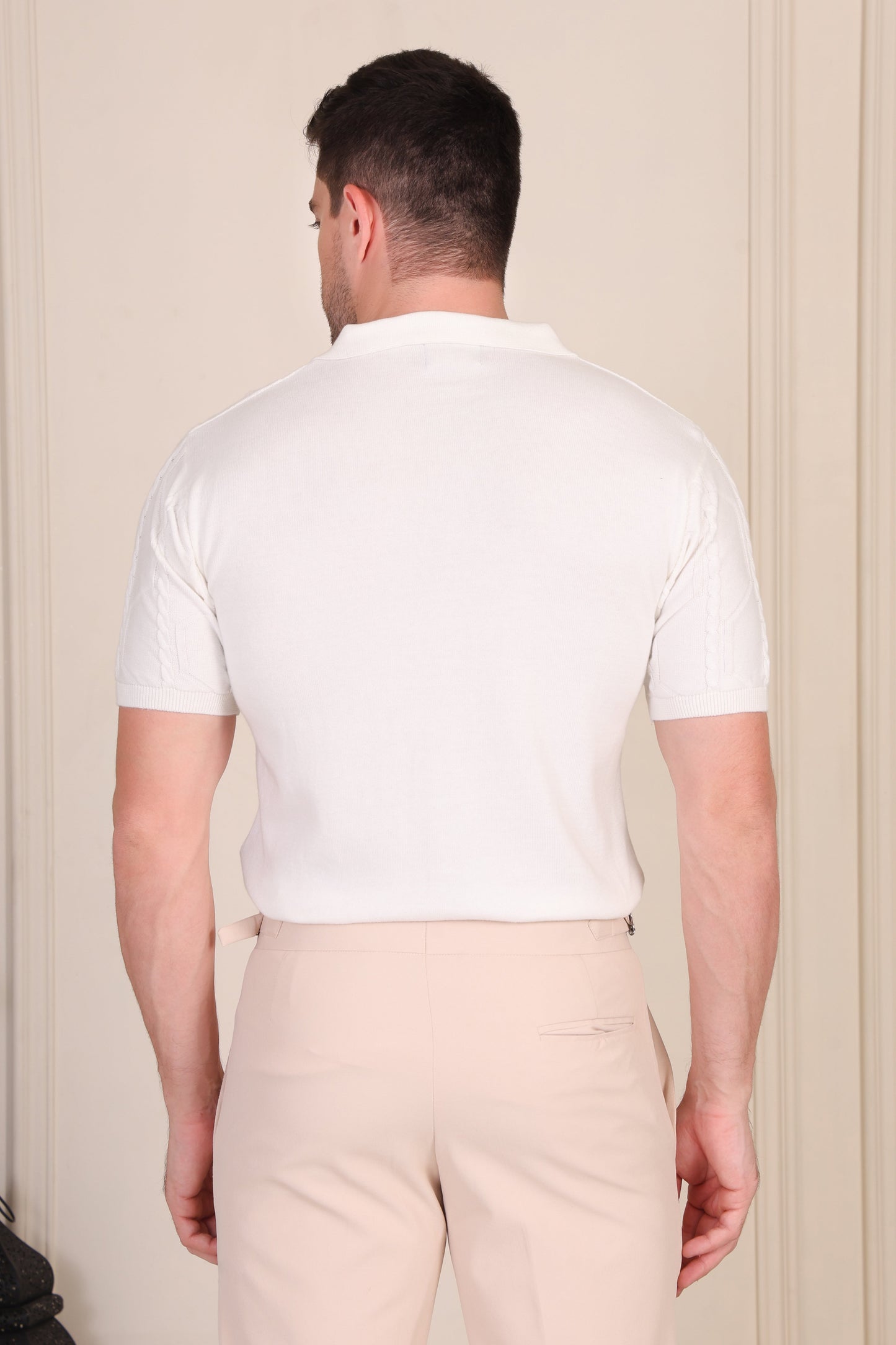White Cable Half Sleeve Knit Polo by ITALIAN VEGA®