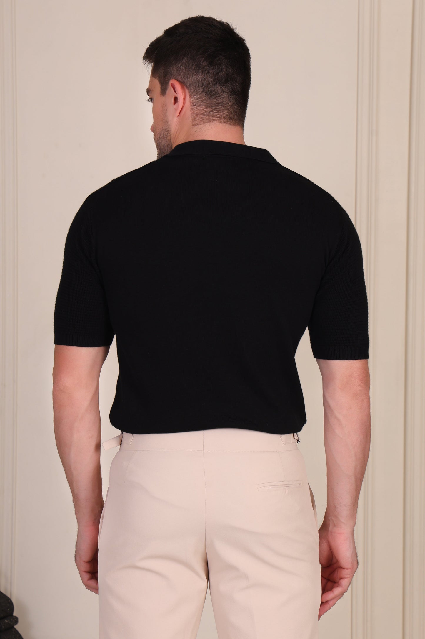 Black Flat Half Sleeve Knit Polo by ITALIANVEGA®