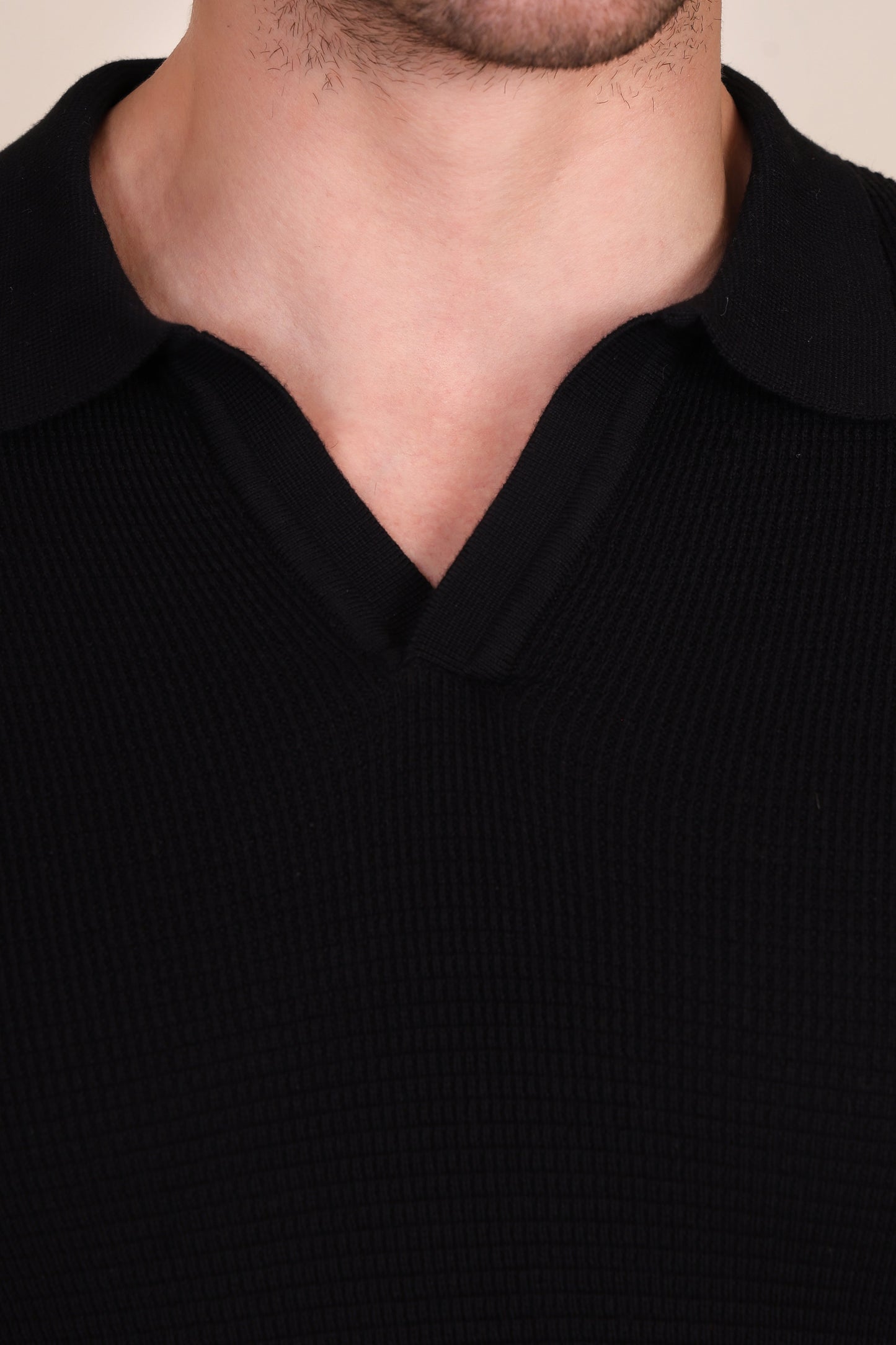 Black Flat Half Sleeve Knit Polo by ITALIANVEGA®