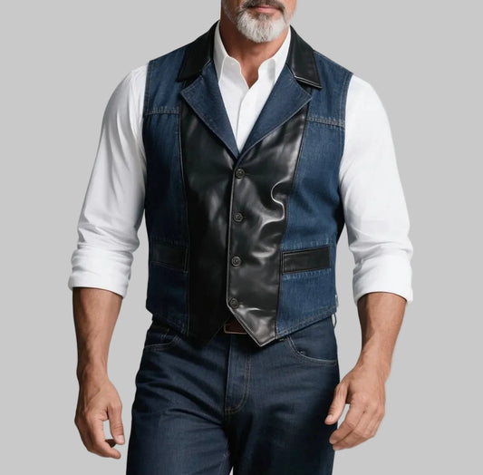 Denim x Leather Fusion Vest by Italian Vega®