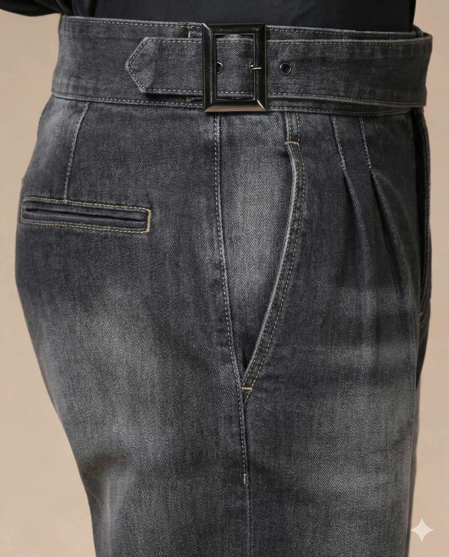 Anthracite Denim Classic Buckle Gurkha Trouser Pants | Boot Cut Fit by Italian Vega®