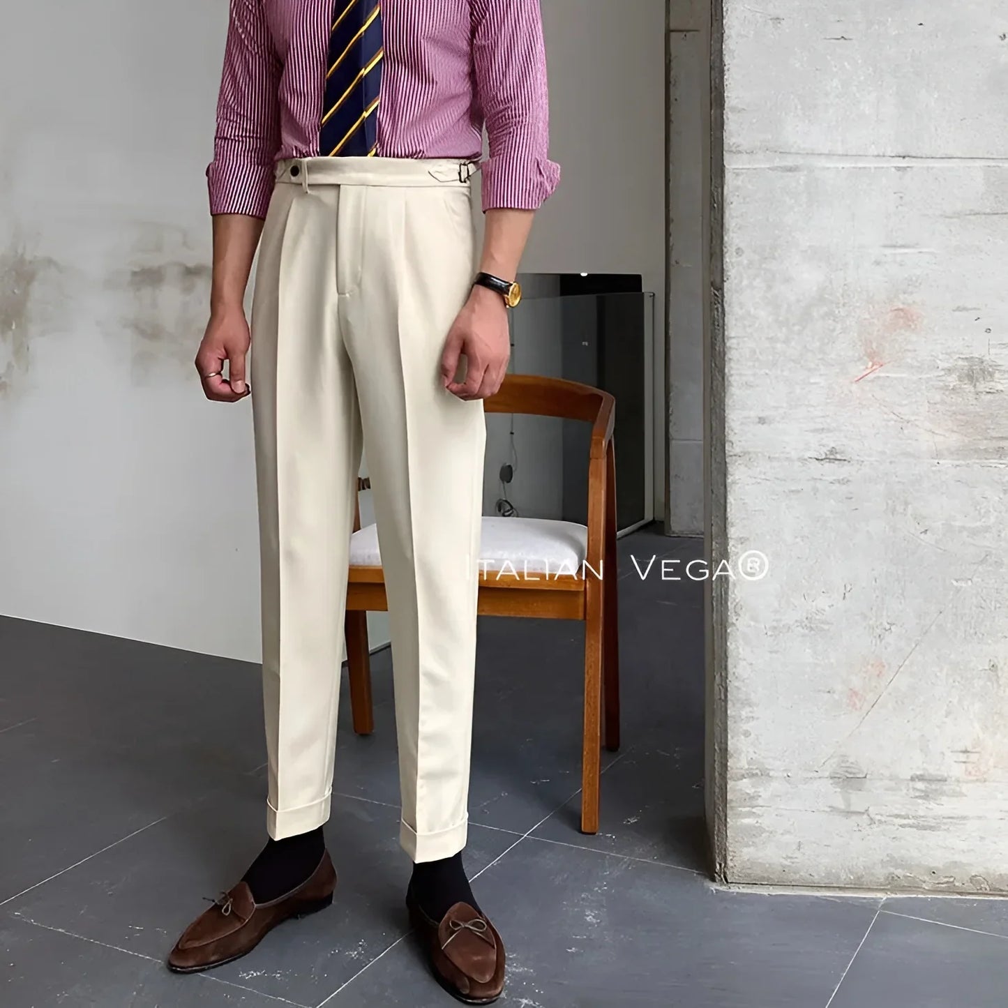 Beige Italian Elegant Gurkha Trousers by ITALIAN VEGA®
