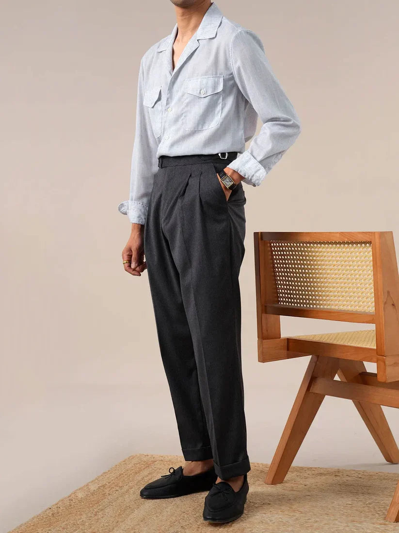 Italian Vega Blend Linen Cuban Collar Safari Shirt