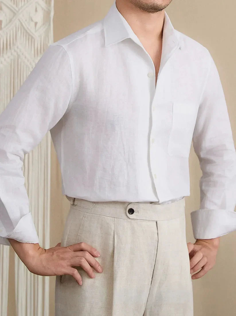 Italian Vega - One Piece Collar Solid Linen Shirt