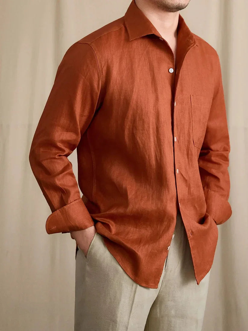 Italian Vega - One Piece Collar Solid Linen Shirt