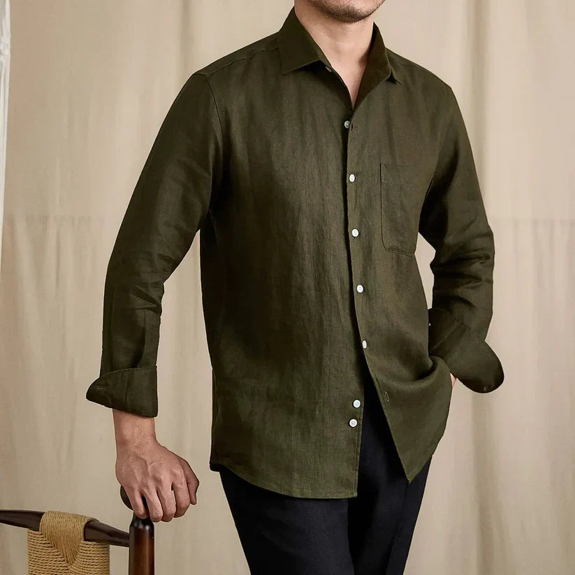 Italian Vega - One Piece Collar Solid Linen Shirt